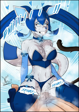 ahegao anthro anthro_penetrated balls blue_body blue_clothing blue_eyes blue_hair blue_panties blue_underwear bodily_fluids bra breasts clothing clothing_aside cowgirl_position cum cum_in_vagina cum_inside duo eyelashes faceless_character faceless_humanoid faceless_male female from_front_position genital_fluids genitals gloves hair handwear happy happy_sex humanoid_genitalia humanoid_on_anthro humanoid_penetrating humanoid_penetrating_anthro humanoid_penis interspecies legwear lingerie looking_pleasured male male/female on_bottom on_top panties panties_aside penetration penis pigtails pokemorph pokephilia sex sweat sweaty_breasts tail thigh_highs underwear underwear_aside vulva nyarisfox nintendo pokemon alisha_(j187r) animal_humanoid canid cat_humanoid eeveelution felid felid_humanoid feline feline_humanoid generation_4_pokemon glaceon humanoid mammal mammal_humanoid pokemon_(species) tailed_humanoid hi_res