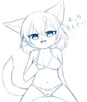 anthro bra breasts clothed clothing cute_fangs fangs female hair navel panties simple_background solo teeth text underwear kryztar domestic_cat felid feline felis mammal digital_media_(artwork) hi_res japanese_text monochrome sketch translated