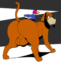 all_fours ambiguous_gender animal_genitalia animal_penis anus backsack balls beak big_balls big_butt black_nose blue_body blue_feathers brown_balls brown_body brown_fur bubble_butt butt butt_focus canine_genitalia canine_penis collar duo feathered_wings feathers feral fur genitals looking_at_viewer male male/ambiguous male_focus paws penis raised_tail rear_view sheath simple_background slightly_chubby smile tail wings reagan700 duck_hunt nintendo duck_hunt_dog duck_hunt_duck anas anatid anseriform avian bird canid canine canis dabbling_duck domestic_dog duck mallard mammal 2015