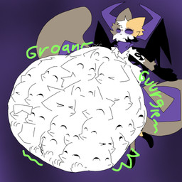 abdominal_bulge anthro belly big_belly endosoma face_imprint huge_belly hyper hyper_belly imprint male male_pred multiple_prey oral_vore rumbling_stomach safe_vore solo text vore liwenenix liwen calico_cat domestic_cat felid feline felis mammal 1:1 hi_res