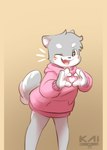 anthro clothing heart_symbol hoodie male shy smile solo tail topwear kai_oshima canid canine mammal hi_res