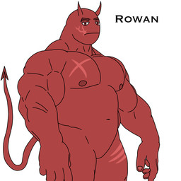 barazoku belly biceps featureless_crotch forearm_muscles frown horn male muscular muscular_male navel nipples nude nude_male red_body simple_background solo tail trapezius white_background unknown_artist rowan_(kyr4n) demon humanoid imp 1:1 hi_res