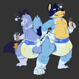 ageplay alcohol anthro beverage blush bodily_fluids clothed clothing diaper drunk duo fur genital_fluids infantilism looking_at_viewer male mature_male roleplay simple_background smile substance_intoxication unclean_diaper urine used_diaper wearing_diaper wet_diaper wetting wetting_diaper pamperedcobalt bluey_(series) bandit_heeler stripe_heeler australian_cattle_dog canid canine canis cattledog domestic_dog herding_dog mammal pastoral_dog 2020 digital_drawing_(artwork) digital_media_(artwork) hi_res brother_(lore) brothers_(lore) sibling_(lore)