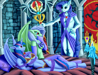 anthro banner bdsm bedroom bondage bound bra breasts candle cape cloak clothing female group hair inside multicolored_hair panties pillow purple_hair restraints rope rope_bondage staff underwear quakehoof friendship_is_magic hasbro my_little_pony flutterbat_(mlp) fluttershy_(mlp) nosfurarity rarity_(mlp) twilight_sparkle_(mlp) twilight_sparkling bat_pony equid hybrid mammal vampire 2015