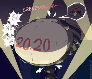air_puff anthro belly big_belly big_tail creaking exclamation_point eyes_closed holidays hose hose_in_butt hose_inflation huge_belly hyper hyper_belly imminent_popping immobile implied_popping inflation kerchief lights macro motion_lines number onomatopoeia red_kerchief solo sound_effects tail text tube_bulge twitter_handle worried bxnusducks new_year bandana_(bxnusducks) mammal procyonid raccoon 2020 absurd_res dated hi_res sequence