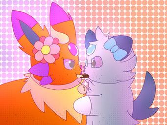 ambiguous_gender anthro bell bell_collar bow_ribbon clothing collar duo eyewear feral flower_on_head food freckles fusion pocky_game pocky_in_mouth pokemon_fusion semi-anthro uniform nanabsylve nintendo pocky pokemon eeveelution espeon espurr flareon generation_1_pokemon generation_2_pokemon generation_5_pokemon generation_6_pokemon oshawott pokemon_(species) 4:3 hi_res