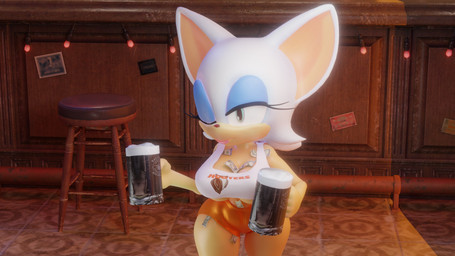 anthro bedroom_eyes big_breasts breasts cleavage clothed clothing female hooters_uniform looking_at_viewer money_in_cleavage money_in_underwear narrowed_eyes one_eye_closed seductive solo thick_thighs wide_hips ss_merchant jojomingles_(modeler) hooters sega sonic_the_hedgehog_(series) rouge_the_bat bat mammal 16:9 4k absurd_res hi_res widescreen