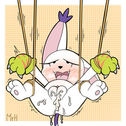 after_sex anthro blush bodily_fluids bound claws clothing cum cum_in_vagina cum_inflation cum_inside eyelashes female fur genital_fluids genitals gloves handwear inflation looking_pleasured open_mouth restraints smile solo spreading suspension tail vulva white_body white_fur mr_harinezumi bandai_namco digimon bianc_(el_senor_erizo) digimon_(species) felid gatomon mammal 1:1 absurd_res hi_res