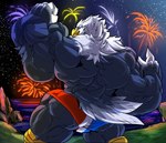 anthro big_bulge big_muscles bulge cliff clothed clothing fireworks fist flexing huge_bulge huge_muscles hyper hyper_muscles looking_at_viewer male muscular night rear_view sea sky smile solo standing star starry_sky underwear underwear_only water fierglief animal_crossing nintendo apollo_(animal_crossing) accipitrid accipitriform avian bald_eagle bird eagle sea_eagle 2021 absurd_res hi_res