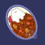 black_nose blush chibi comically_large_object curry curry_rice detailed_food feral food in_food lying micro solo white_body shirokumani bear mammal 1:1 2021 detailed hi_res