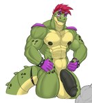 abs anthro balls biceps big_balls big_penis claws genitals green_body green_scales hair humanoid_genitalia humanoid_penis male mohawk muscular muscular_anthro muscular_male nipples nude pecs penis red_hair scales simple_background solo tail teeth vexedlupine five_nights_at_freddy's five_nights_at_freddy's:_security_breach scottgames steel_wool_studios montgomery_gator alligator alligatorid crocodilian mammal reptile scalie hi_res