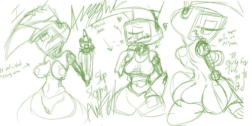 breasts butt clothing female for_a_head genitals machine not_furry nude robotics text vulva wastedtimeee my_life_as_a_teenage_robot nickelodeon xj-6 android humanoid robot absurd_res green_and_white hi_res monochrome sketch