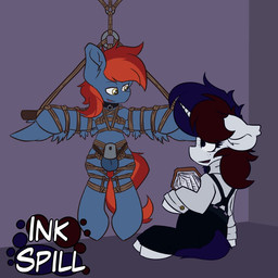 bdsm blue_body blue_fur bondage book bound brown_hair chastity_cage chastity_device clothing collar dipstick_tail duo female fur hair horn looking_at_another looking_at_partner male male/female markings metal_chastity_cage reading red_hair red_tail_tip restraints rope rope_bondage rope_harness solid_chastity_cage suspension suspension_bondage tail tail_markings wearing_chastity_cage wearing_chastity_device white_body white_fur wings yellow_eyes krano_network hasbro my_little_pony mythology fan_character firewire ink_spill equid equine horse mammal mythological_creature mythological_equine pegasus pony unicorn 1:1