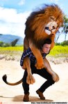 angry annoyed carrying_another dominant duo feral male male/male mane piggyback weightplay vulpineadonis felid human lion mammal pantherine 3d_(artwork) digital_media_(artwork) hi_res