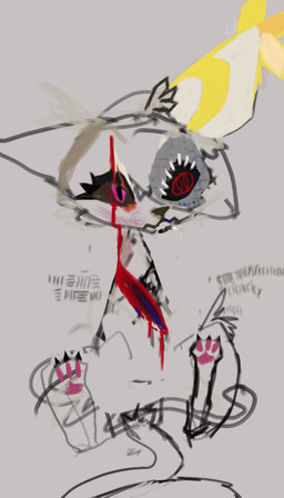 ambiguous_gender blood bodily_fluids feral fur gore grey_background grey_body grey_fur heterochromia simple_background solo wounded naircat domestic_cat felid feline felis mammal 2015 sketch