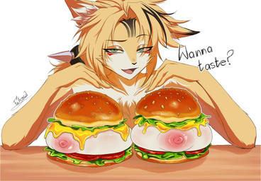 anthro bedroom_eyes breasts female food food_fetish leather narrowed_eyes nipples seductive solo felcow mihoyo zenless_zone_zero pulchra_fellini felid feline felis mammal sand_cat thiren absurd_res hi_res