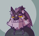 anthro chibi clothing hair hoodie male solo toony topwear unimpressed yellow_eyes amarox amarox_(character) canid canine canis mammal wolf bust_portrait digital_drawing_(artwork) digital_media_(artwork) portrait