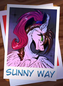 card creepy creepy_smile dark feathers feral fluffy rear_view smile solo wings sunny_way hasbro my_little_pony mythology sunny_way_(character) equid equine mammal mythological_creature mythological_equine pegasus hi_res portrait