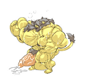 anthro armpit_hair balls balls_expansion big_balls big_muscles big_pecs big_penis black_hair bodily_fluids body_hair breath cum digitigrade ejaculation erection expansion flexing fur genital_expansion genital_fluids genitals growth hair huge_balls huge_muscles huge_pecs huge_penis humanoid_genitalia humanoid_penis hyper hyper_balls hyper_genitalia hyper_muscles hyper_pecs hyper_penis male muscle_growth muscular nude open_mouth panting pecs penis penis_expansion pink_penis simple_background solo standing sweat vein veiny_penis white_background yellow_balls yellow_body yellow_fur stagor55 felid lion mammal pantherine 2021