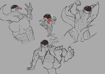 5_fingers anus balls big_butt blush butt claws dialogue ear_fins feet fin fingers fist flexing flexing_bicep genitals gesture glans grin hand_gesture humanoid_genitalia humanoid_penis leaning leaning_backward male multiple_poses muscular muscular_humanoid muscular_male nude open_mouth pecs penis pose presenting presenting_anus raised_leg red_eyes scales sharp_teeth simple_background smile solo spikes spikes_(anatomy) tail tapering_tongue teeth thumbs_up tongue tongue_out v_sign gaygoat bakugan preyas_(bakugan) animal_humanoid chameleon chameleon_humanoid humanoid lizard lizard_humanoid reptile reptile_humanoid scalie scalie_humanoid 2025 hi_res sketch