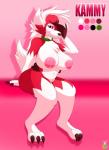 anthro areola big_breasts bodily_fluids breasts butt curvy_figure female fur genitals lactating looking_at_viewer navel nipples pink_areola pussy red_body red_fur slightly_chubby solo thick_thighs voluptuous white_body white_breasts white_fur wide_hips bds_charmeleon nintendo pokemon fan_character kammy_the_lycanroc canid canine generation_7_pokemon lycanroc mammal midnight_lycanroc pokemon_(species) absurd_res digital_media_(artwork) full-length_portrait hi_res model_sheet portrait