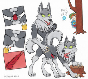ambiguous_anthro ambiguous_feral ambiguous_gender anal anal_knotting anal_penetration animal_genitalia animal_penis anthro balls being_watched bodily_fluids canine_genitalia canine_penis claws cum cum_in_ass cum_inside cutaway duo ejaculation erection feral finger_claws from_behind_position genital_fluids genitals glowing glowing_eyes hip_grab internal internal_anal knot knotting lock looking_at_another male male/male male_penetrated male_penetrating male_penetrating_male neck_tuft penetration penile penile_penetration penis penis_in_ass plant sex shield speech_bubble tail text tongue tongue_out tree tree_stump triforce tuft voyeur dogwash nintendo ocarina_of_time the_legend_of_zelda link navi canid canine canis fairy hylian mammal wolf wolfos 2024 english_text hi_res marker_(artwork) traditional_media_(artwork)