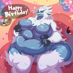 after_transformation anthro areola belly belly_expansion belly_grab belly_overhang big_areola big_belly big_breasts birthday blue_body bodily_fluids breasts cake dessert double_chin eating expansion female fluffy food fur growth hair heart_symbol hearts_around_head holding_breast holding_food holding_object horn huge_areola huge_belly huge_breasts huge_hips huge_thighs lactating long_hair looking_at_viewer navel nipples obese open_mouth overweight overweight_female smile solo speech_bubble stretch_marks tail text thick_thighs transformation tuft weight_gain weight_gain_sequence white_body white_hair wide_hips lynnsnowmew mythology quinn_(dragon_down_under) dragon furred_dragon furred_scalie mythological_creature mythological_scalie scalie 1:1 digital_media_(artwork) hi_res