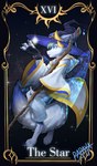 anthro blonde_hair blue_body blue_eyes blue_fur blue_hair bottomwear card card_template cheek_tuft clothed clothing dipstick_tail facial_tuft feathered_wings feathers fortune_telling fur glistening glistening_eyes hair horn major_arcana male markings open_mouth pants robe side_view simple_background solo sparkles tail tail_markings tarot tarot_card the_star_(tarot) tuft white_body white_bottomwear white_clothing white_fur white_hair white_pants white_robe wings yellow_horn papayafurry mythology dragon furred_dragon furred_scalie mythological_creature mythological_scalie scalie 2022 absurd_res dated full-length_portrait hi_res portrait signature