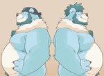 anthro beard belly big_belly blue_body eyes_closed facial_hair kemono male moobs nipples overweight overweight_male pubes simple_background solo white_body garouzuki crave_saga bear mammal 2024