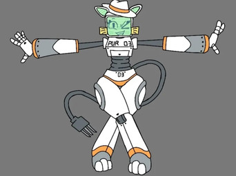 anthro cable cable_tail clothing electrical_plug electrical_plug_tail eyelashes fake_whiskers fedora female for_a_head green_face green_inner_ear green_screen grey_body half-closed_eyes hat headgear headwear machine metallic_body narrowed_eyes noseless note post-it_note screen screen_face simple_background smile solo standing tail thick_thighs topwear hightower_(artist) pur_03 domestic_cat felid feline felis mammal monitor_head object_head robot robot_anthro screen_head digital_media_(artwork)