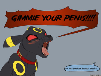 black_body black_fur blush blush_lines collar demanding demanding_sex dialogue female feral fur humor red_eyes requesting sex_request sexual_tension solo text yelling backlash91 conditional_dnp nintendo pokemon eeveelution generation_2_pokemon pokemon_(species) umbreon 4:3 english_text hi_res