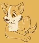 chest_tuft feral fur male nude orange_monochrome smile solo tail tuft unknown_artist canid canine canis domestic_dog herding_dog mammal pastoral_dog welsh_corgi digital_drawing_(artwork) digital_media_(artwork) line_art monochrome orange_theme