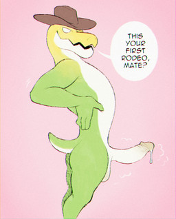 anthro balls big_penis bodily_fluids butt candy clothing cowboy_hat dessert dialogue dripping erection food genital_fluids genitals glans gummy_(food) hat hat_only headgear headgear_only headwear headwear_only humanoid_genitalia humanoid_penis inviting looking_at_viewer male mostly_nude motion_lines narrowed_eyes non-mammal_balls nude penis pink_background precum precum_drip precum_string presenting presenting_penis side_view simple_background smile solo standing talking_to_viewer text white_eyes ventesthefloof glitch_productions the_amazing_digital_circus gummigoo_(tadc) alligator alligatorid crocodilian food_creature gummy_creature living_candy reptile scalie 2025 english_text hi_res