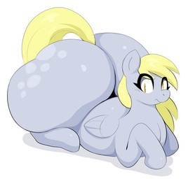 big_butt blonde_hair butt female feral grey_body hair huge_butt hyper hyper_butt looking_at_viewer lying on_front solo wings yellow_eyes arizonathevixen friendship_is_magic hasbro my_little_pony mythology derpy_hooves_(mlp) equid equine horse mammal mythological_creature mythological_equine pegasus pony absurd_res hi_res