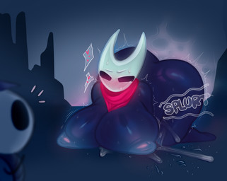 2_horns all_fours ambiguous_gender areola big_breasts biped blush bodily_fluids breasts butt duo empty_eyes female heart_symbol horn looking_at_another motion_lines nipples on_ground sound_effects text raikissu hollow_knight_(franchise) team_cherry hornet_(hollow_knight) arthropod absurd_res english_text hi_res