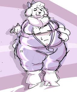 abstract_background anthro bodily_fluids clothed clothing female jacket obese open_clothing open_jacket open_topwear overweight solo sweat tight_clothing topwear unzipped zipper darekit epic_games fortnite lady_poodlina canid canine canis domestic_dog mammal poodle guide_lines hi_res