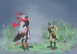 anthro clothing duo flower_accessory green_body male wings voxtheowl soko_(voxtheowl) tip_the_hummingbird apodiform avian bird falcon falconid hummingbird digital_drawing_(artwork) digital_media_(artwork) hi_res signature