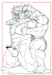 anthro anthro_on_anthro balls biceps big_muscles duo erection eye_patch eyewear genitals humanoid_genitalia humanoid_penis male male/male markings muscular muscular_male nipples nude pecs penis dandoo drakuun dard felid lion mammal pantherine tiger censored