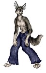 anarchy_symbol anthro black_nose blue_bottomwear blue_clothing blue_pants bottomwear brown_body brown_fur clothed clothing cuff_(restraint) digitigrade ear_piercing ear_ring feet fur grey_eyes handcuffs hindpaw humanoid_hands hunched_over jewelry male metal_cuffs navel nipples pants paws pendant piercing restraints ring_piercing simple_background snout solo standing tail topless white_background amaroq_(artist) canid canine mammal 2002 aliasing digital_drawing_(artwork) digital_media_(artwork) full-length_portrait portrait shaded soft_shading