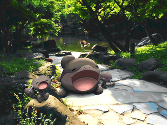 ambiguous_gender brown_body eyes_closed feral grass group open_mouth plant red_body tongue tree yawn watawatakuro nintendo pokemon aquatic clodsire fish generation_1_pokemon generation_9_pokemon magikarp paldean_form paldean_wooper pokemon_(species) regional_form_(pokemon) 2025 4:3 hi_res