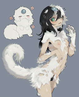 anthro armpit_hair black_armpit_hair black_hair black_pubes blue_gem blush bodily_fluids body_hair breasts chibi chibi_inset eyes_closed female female_humanoid flower fluffy forehead_gem fur fur_growth gem green_eyes grey_background grey_pawpads growth hair human_to_anthro long_hair monotone_body monotone_fur nipples nude nude_anthro nude_female open_mouth pawpads pink_nipples plant pubes simple_background slim_female small_breasts solo species_transformation sweat tail tan_body tan_skin transformation white_body white_fur white_tail jejejunum secret_(jejejunum) fraid_(species) humanoid 2025 hi_res portrait three-quarter_portrait