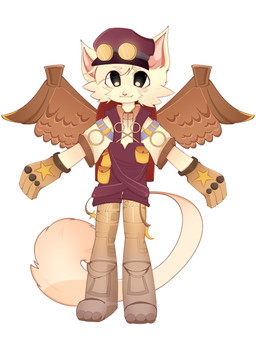 alternative_fashion anthro big_tail clothing eyewear front_view fur gloves goggles handwear hat headgear headwear male overalls prosthetic shirt solo steampunk tail topwear white_body white_fur wings young young_anthro gabrielol gabriel_(gabrielol) domestic_cat felid feline felis mammal 3:4 absurd_res hi_res