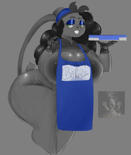anthro areola big_breasts big_butt breasts buckteeth butt clothed clothing female floppy_ears gloves green_eyes grey_body hair handwear headgear headwear long_hair makeup partially_clothed scut_tail short_tail smile solo tail teeth thick_thighs wide_hips mamasoyanini the_man_from_the_window zed_technician_games mama_rabbit_(tmftw) lagomorph leporid mammal rabbit colored_sketch hi_res sketch