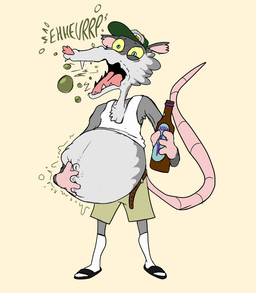 anthro baseball_cap belly belt beverage_bottle big_belly bloated bottle bottomwear burping clothing container flip_flops footwear fur gas_bubble grey_body grey_fur hand_on_belly hat headgear headwear holding_bottle holding_container holding_object loose_belt male navel onomatopoeia outie_navel overweight rumbling_stomach sandals sharp_teeth shirt shoes shorts socks socks_with_sandals soda_bottle sound_effects tank_top teeth text topwear yellow_sclera scudmum adult_swim cartoon_network gassy's_gas_'n_stuff gilbert_(gassy's_gas_'n_stuff) american_opossum mammal marsupial 2024 colored digital_drawing_(artwork) digital_media_(artwork) flat_colors