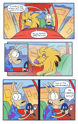 anthro beaver_tail black_eyes black_nose blonde_hair blue_clothing blue_shirt blue_topwear blush blush_lines bodily_fluids buckteeth car city close-up clothing dialogue driving driving_car duo exclamation_point front_view fur hair half-closed_eyes hand_on_face hand_on_own_face inside_car inside_vehicle long_ears looking_at_another love male male/male multicolored_clothing multicolored_shirt multicolored_topwear narrowed_eyes purple_clothing purple_eyes purple_nose purple_shirt purple_topwear romantic romantic_couple shirt side_view smile speech_bubble sweat tail tan_body tan_ears tan_fur teeth text topwear two_tone_clothing two_tone_shirt two_tone_topwear vehicle yellow_body yellow_fur 8-bit-britt nickelodeon rocko's_modern_life the_angry_beavers norbert_beaver rocko_rama beaver macropod mammal marsupial rodent wallaby 2026 comic digital_media_(artwork) english_text hi_res