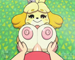 anthro areola big_breasts blonde_hair blush bodily_fluids breast_play breasts cum cum_on_face cumshot ejaculation female female_on_human first_person_view genital_fluids genitals hair heart_symbol huge_breasts human_on_anthro human_pov interspecies looking_at_viewer lying male male/female nipple_dip nipples on_back orgasm penis sex teeth titfuck tongue lollipopcon sound_warning animal_crossing nintendo isabelle_(animal_crossing) canid canine canis domestic_dog human mammal shih_tzu toy_dog 5:4 animated hi_res short_playtime sound webm