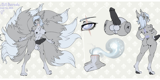9_tails anthro black_nipples black_paws black_penis border breasts detachable detachable_head digitigrade digitigrade_paws feet fur genitals grey_body grey_fur headless herm hindpaw intersex multi_tail nipples nude paws penis solo tail white_border rancidious asian_mythology east_asian_mythology european_mythology irish_mythology japanese_mythology mythology shiruikarashi_(auxtrix) canid canine dullahan fox fox_spirit mammal yokai absurd_res hi_res