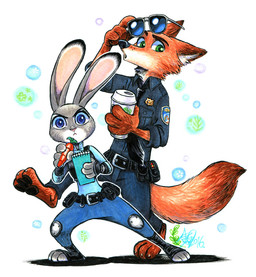 3_toes 4_fingers anthro barefoot beverage carrot_pen claws clothed clothing coffee container cup disposable_cup dual_holding duo eyewear feet female fingers fully_clothed holding_container holding_cup holding_disposable_cup holding_eyewear holding_note_pad holding_object holding_pen holding_sunglasses holding_writing_utensil inner_ear_fluff male note_pad notebook on_one_leg pawpads pen police police_uniform raised_leg simple_background size_difference standing sunglasses themed_object toe_claws toes tuft uniform writing_utensil ajie-g-sketchbook disney zootopia judy_hopps nick_wilde canid canine fox lagomorph leporid mammal rabbit red_fox true_fox 2016