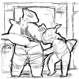 anthro barefoot bottomwear bottomwear_down clothed clothing duo fangs feet half-closed_eyes looking_at_another male narrowed_eyes open_mouth pants pants_down partially_clothed rear_view tail teeth undressed moesouna_gomi nintendo pokemon generation_2_pokemon generation_5_pokemon legendary_pokemon lugia pokemon_(species) zekrom 2025 japanese_description monochrome sketch