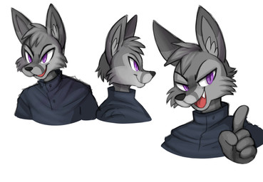 5_fingers anthro big_ears black_eyebrows black_nose blue_clothing blue_shirt blue_topwear cheek_tuft clothing collared_shirt dress_shirt eyebrows facial_tuft fangs fingers fur gesture grey_body grey_fur grey_inner_ear_fluff hand_gesture head_tuft inner_ear_fluff looking_at_viewer male multicolored_body multicolored_fur open_mouth pink_tongue pointing pointing_up pointy_ears prick_ears pupils purple_eyes raised_finger shirt side_view simple_background slit_pupils snaggle_tooth snout solo teeth tongue topwear tuft two_tone_body two_tone_fur white_background white_sclera hachimakiyaki yakov_lisakovich canid canine fox mammal red_fox silver_fox true_fox 2026 digital_drawing_(artwork) digital_media_(artwork) guide_lines half-length_portrait portrait shaded